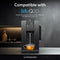 A 2-in-1 PAC Filter - Q20 Dispenser fills a glass tea cup on a kitchen counter. Text above reads Compatible with Brio Q20 Reverse Osmosis Countertop Water Dispenser with Refillable 6-Liter Tank.
