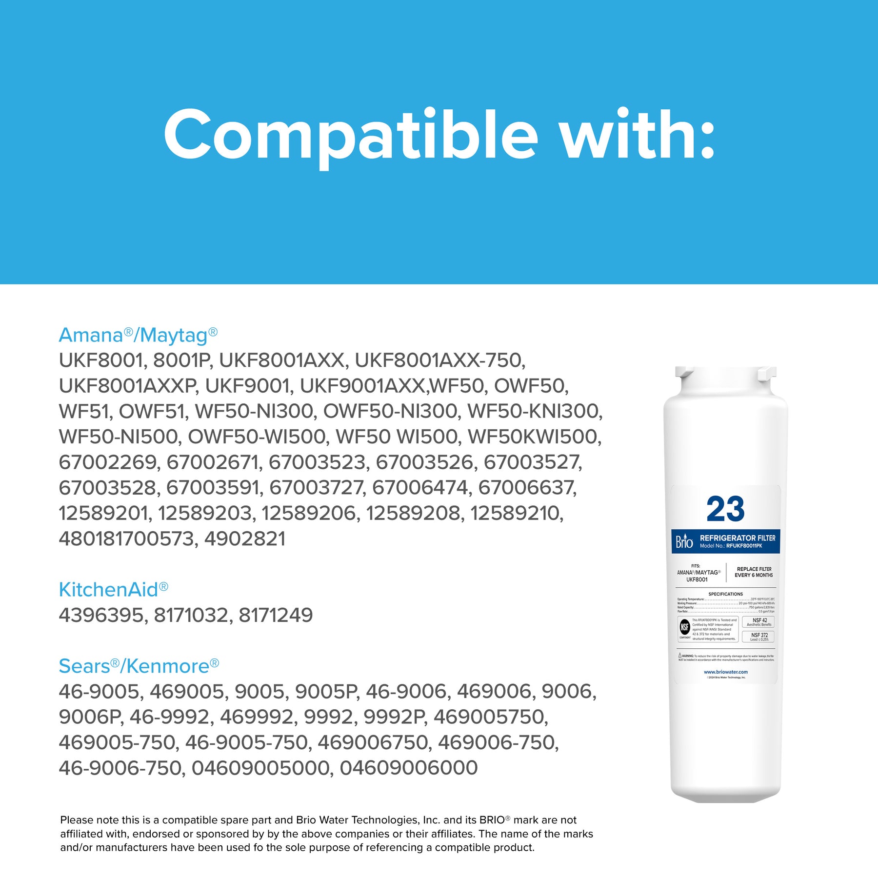 Brio UKF8001 Refrigerator Filter – Amana® Maytag® UKF8001
