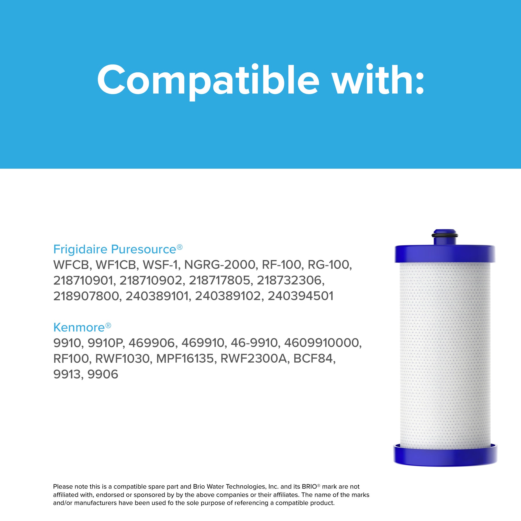 Brio WF1CB Refrigerator Filter – Frigidaire PureSource WF1CB, WFCB, NGRG2000, WF284, Kenmore 9910