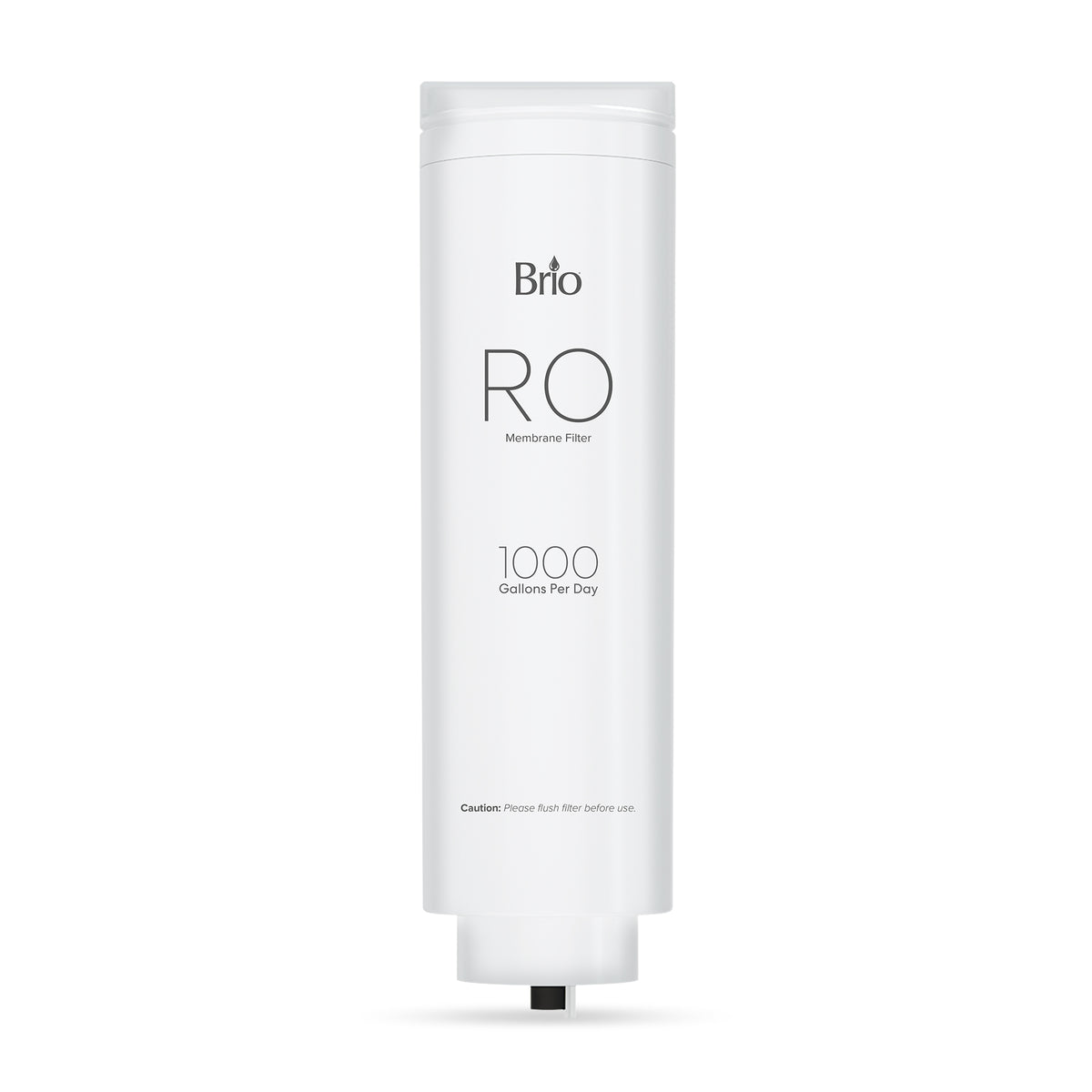The RO Membrane Filter 1000GPD - TROE1000COL, a white cylindrical filter labeled 1000 GPD, efficiently reduces total dissolved solids; remember to flush the filter before use.