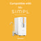 A white SIMPL Reverse Osmosis Membrane 600GPD (TROM600STD) is shown with a faucet on a yellow background, featuring the texts “Compatible with Brio SIMPL Reverse Osmosis System” and “TROM600STD” below.