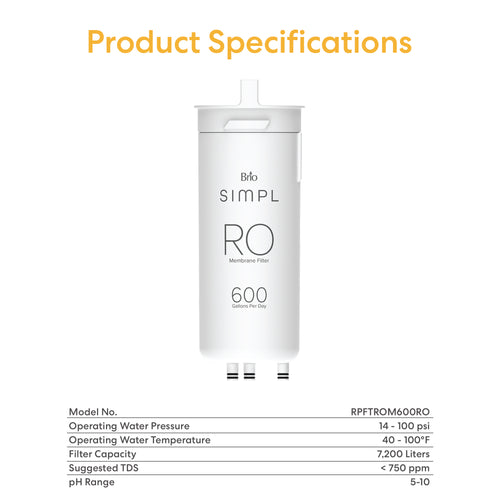 Brio SIMPL Reverse Osmosis Membrane 600GPD – TROM600STD