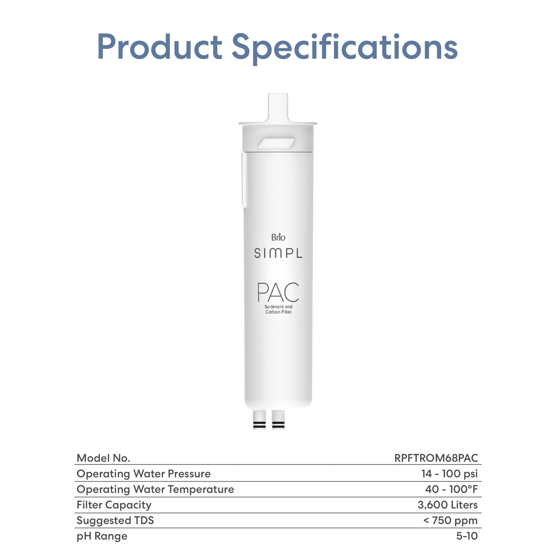 Brio SMPL PAC Sediment Filter – TROM600STD, TROM800STD