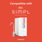 A white SIMPL Reverse Osmosis Membrane 800GPD (model TROM800STD) is shown on a red background with a faucet. Text above reads, "Compatible with Brio SIMPL Reverse Osmosis System.