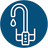 A blue circular icon with a white line drawing of a faucet and a single dripping water droplet, representing the product includes a smart faucet.