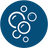 A circular blue icon with white bubble outlines, indicating the product dispenses sparkling water.