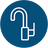A blue circular icon with a white line drawing of a faucet, representing the product includes a stainless steel faucet.
