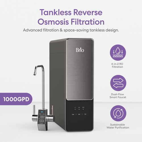 Brio AQUUS Sistema de filtración debajo del fregadero RO sin tanque 1000 GPD