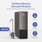 Tankless RO Under Sink Filtration System 1200GPD - AQUUS Series featuring a sleek black design, digital smart faucet, and icons highlighting 4-in-2 filtration, a dual-flow faucet, and sustainable purification. Text displays 1200GPD.