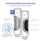 Two white cylindrical AQUUS Series Tankless RO Under Sink Filtration System 1200GPD filters, labeled RO and PCR, feature cutaway views displaying internal layers for sediment, carbon fiber, and block filtration. Text highlights advanced tankless reverse osmosis technology that removes pollutants, making these filters an ideal choice for any under-sink water filtration system.