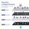 Diagram illustrating the AQUUS Series Tankless RO Under Sink Filtration System 1200GPD’s advanced 4-stage filtration process—including Sediment, Carbon Fiber, Reverse Osmosis, and Carbon Block layers—each designed to remove a range of contaminants and impurities from water. With icons depicting substances eliminated at every stage, this tankless system ensures superior purity and efficiency for your drinking water.