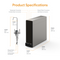 The Tankless RO Under Sink Filtration System 600GPD - AQUUS Series is a reverse osmosis water filtration unit designed for under sink installation. It features clearly labeled dimensions and connection points for inlet, wastewater, filtered, and purified water. The system measures 16.6 inches in height, 18.2 inches in width, and 5.2 inches in depth; the included faucet stands at 18 inches high with a depth of 6 inches.
