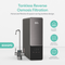 Introducing the Tankless RO Under Sink Filtration System 800GPD - AQUUS Series, featuring advanced reverse osmosis filtration and a dual-flow digital smart faucet. This system delivers sustainable water purification with an impressive 800 GPD capacity. Text emphasizes its cutting-edge technology, eco-friendly design, and high flow rate, while icons showcase key features.
