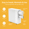 Tankless Reverse Osmosis Under Sink Filtration System 600GPD – SIMPL Series shown in white with labeled features: advanced 600 GPD filtration, tankless design, quick change filters, easy front access, filter reset buttons, indicator lights, effortless installation, and power button. Perfect under sink water filter for your home. Yellow background with text.