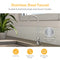 A modern brushed nickel single-lever faucet is installed on a kitchen counter, accompanied by a nearby plant and set against a hexagonal tile backsplash. Beneath are icons showcasing its lead-free, single-lever, and 304 stainless steel qualities. This setup is ideally paired with the Tankless Reverse Osmosis Under Sink Filtration System 600GPD - SIMPL Series for advanced filtration right at your sink.
