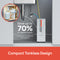 The SIMPL Series Tankless Reverse Osmosis Under Sink Filtration System 800GPD saves up to 70% space vs. traditional units. Inset image shows its sleek design beside a bulky tank, delivering up to 800 gallons of purified water per day.