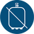 blue circular icon with a white graphic of a tank with a line through it representing tankless design.
