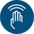 A blue circular icon with a white hand and wireless signal symbol, representing touchless or contactless interaction.