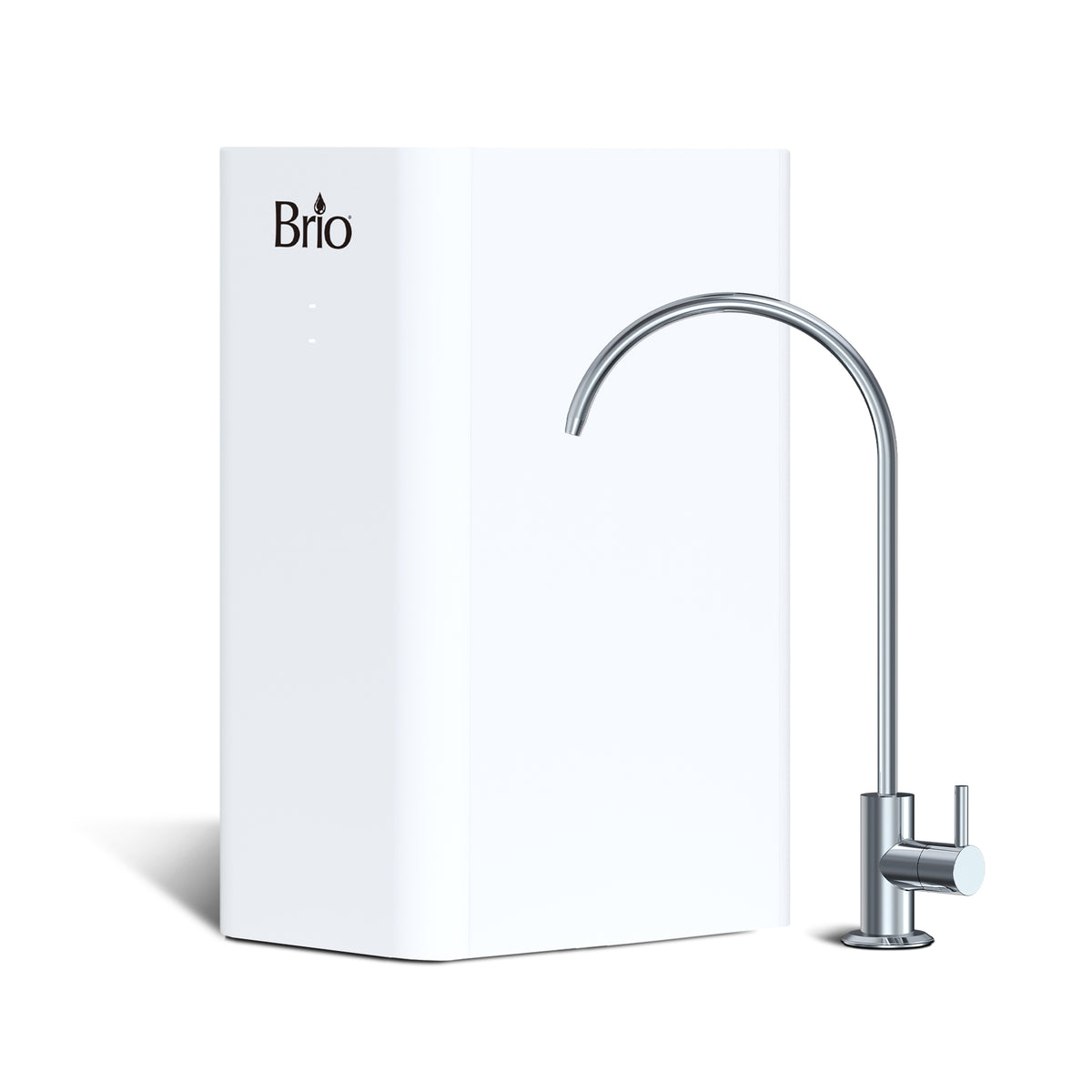 The Ultrafiltration Under Sink Filtration System - Amphora Series features a sleek white rectangular unit and a curved silver faucet, designed for countertop or under-sink installation, shown on a white background.