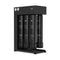 A Brio 1000 Quick Change Reverse Osmosis System in black, featuring a four-stage commercial water filter design with labeled quick-change filter cartridges and two pressure gauges on the upper left corner. The system stands upright with a modern, minimalist appearance.