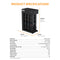 A Brio 2000 Quick Change Reverse Osmosis System in black is displayed, featuring four labeled quick change filters. Dimensions, capacities, and specifications are shown beside and below the unit on a white background, with “Product Specifications” highlighted in orange at the top.
