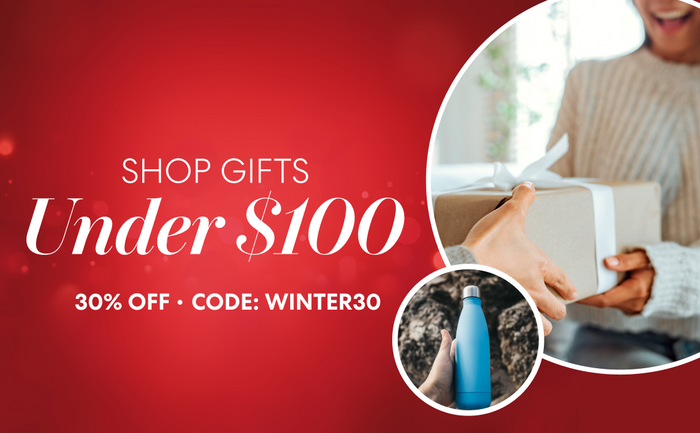 Shop gifts under $100—Brio holiday deal, 30% off with code WINTER30, gift exchange and reusable water bottle.