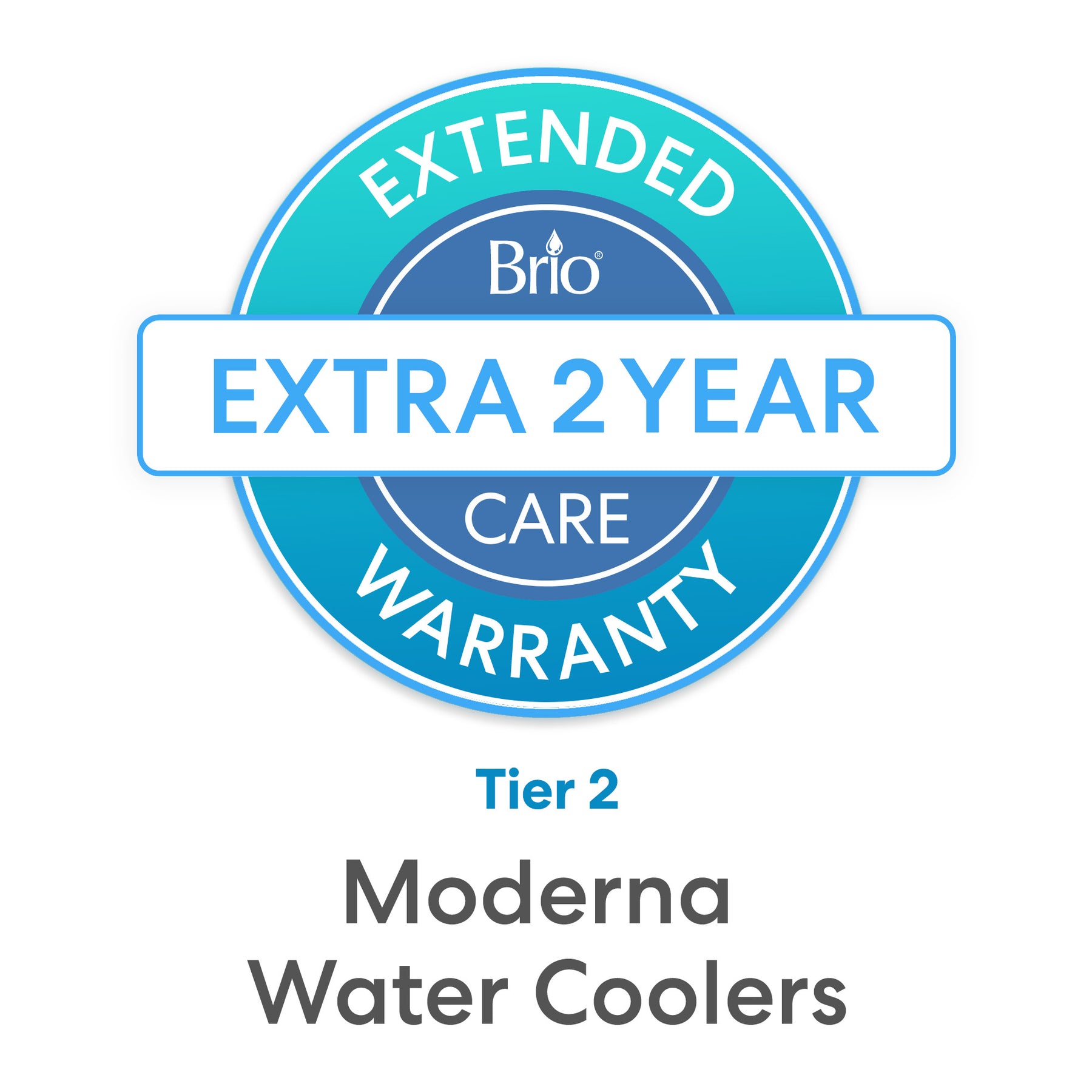 A blue circular badge reads 2-Year Extended Warranty – Moderna Water Coolers, highlighting added protection for your water cooler.