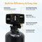 The Whole House Water Softener System - 1-2 Bathrooms - 24,000 Grains features a black control head with labeled functions: backwash valve, user-friendly digital display, easy touch pad, and quick-connect for efficient salt-based operation.