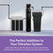 Three water filtration units linked by black pipes are shown above text promoting the Brio Whole House Water Softener System—3-4 Bathrooms, 48,000 Grain—as a powerful upgrade for home or business water quality.
