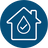 blue circular icon with white text representing filtration protection for the entire home.