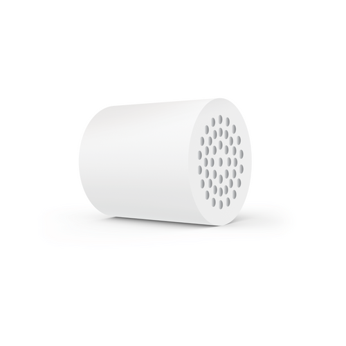 The Brio 17 Stage Shower Filter Replacement Cartridge is a white cylindrical cartridge with a flat, perforated end, shown on a plain white background. It effectively removes chlorine and purifies water for cleaner showers.
