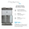 The Moderna 720 Stainless Steel Bottleless Countertop Water Dispenser features a digital display with labeled controls for temperature adjustment, a digital clock, child lock, and UV Care automatic disinfection. This modern dispenser offers advanced safety features and a space-saving design, while its 3-stage filtration system ensures clean, refreshing water.