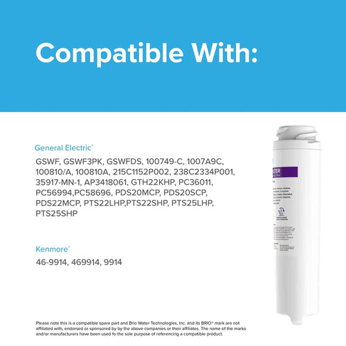Filtro de refrigerador Brio 6023A - Compatible con GE GSWF, GSWF3PK, GSWFDS, 100749-C, 100749C, 100810/A, 100810A 