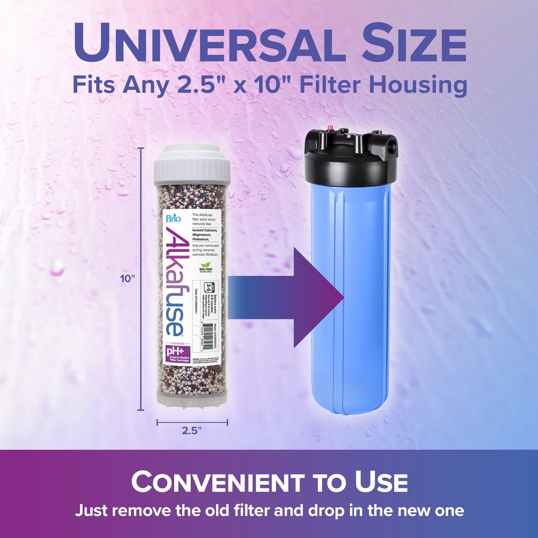 Brio Alkafuse Drop-In Alkaline Filter, 20,000 L, 2.5” x 10”