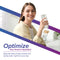 A smiling woman holds a glass of water in a bright kitchen. Text reads: Optimize Your Home’s Hydration with Alkafuse Drop-In Alkaline Filter (150,000 L, 4.5" x 20"). Enjoy mineralized, fresh-tasting water from your tap. Purple and blue diagonal lines frame the image.