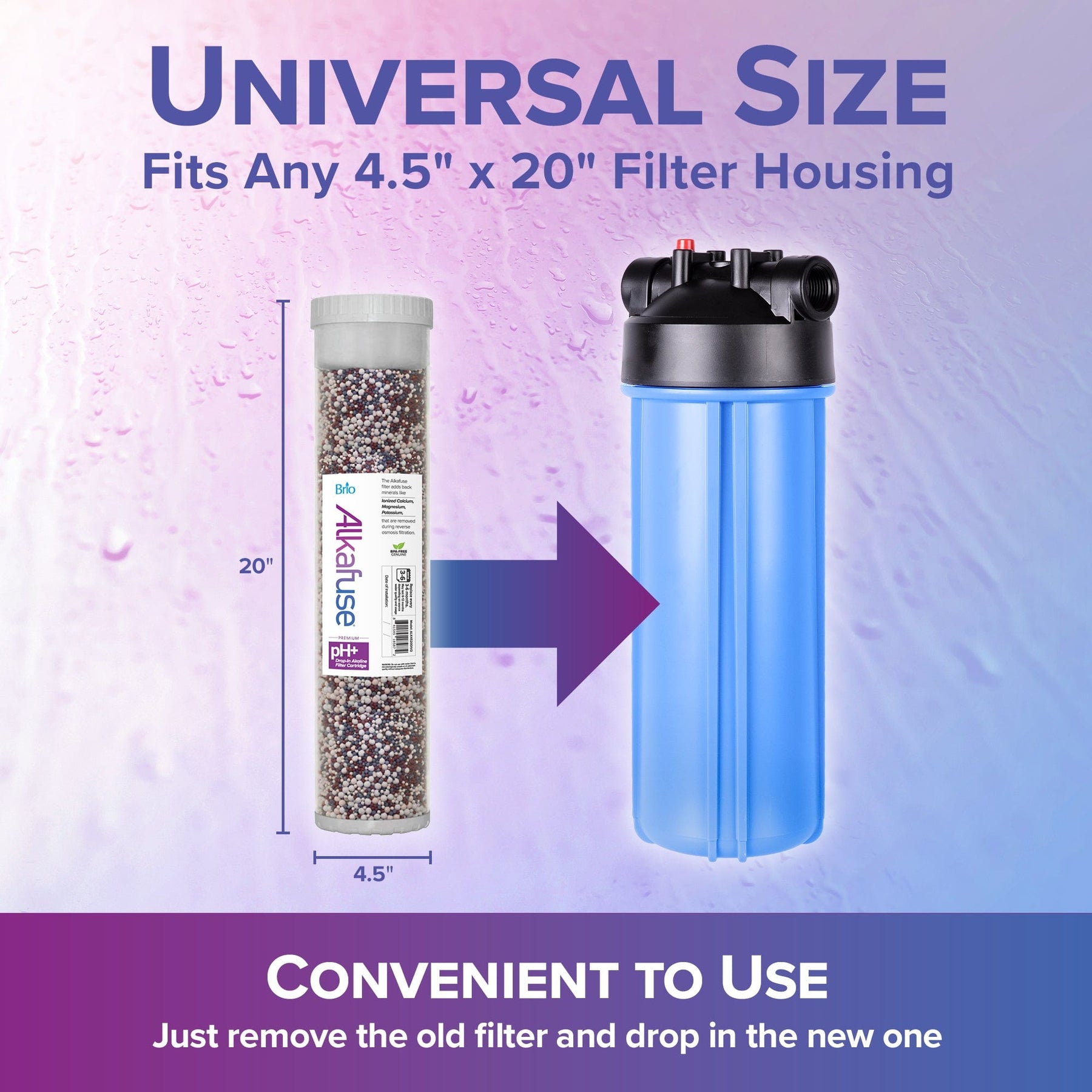 Brio Alkafuse Drop-In Alkaline Filter, 150,000 L, 4.5” x 20”