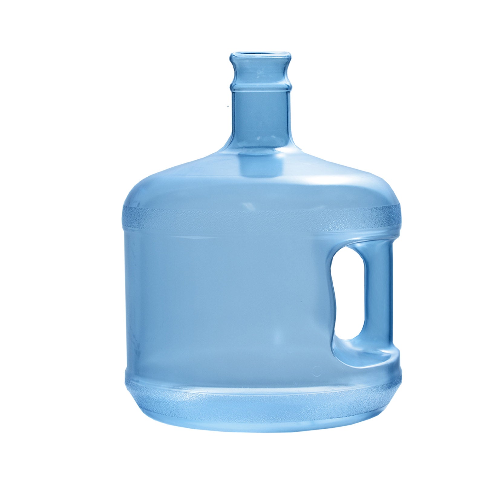 The 3-Gallon Polycarbonate Crown Top Water Bottle is a high temperature resistant, translucent blue jug with a handle and narrow neck—perfect for holding and dispensing drinking water while traveling or camping.