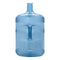 The 5-Gallon Polycarbonate Crown Top Water Bottle is a large, transparent blue container with a narrow neck and no cap, ideal for chemical-free water storage in dispensers. It stands upright on a white background.