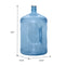 The 5-Gallon Polycarbonate Water Bottle w/ Screw Cap is a large, transparent blue jug with a handle, measuring 19.5" tall and 10.75" wide. Ideal for camping, it features a sealed, leak-proof screw cap on top.
