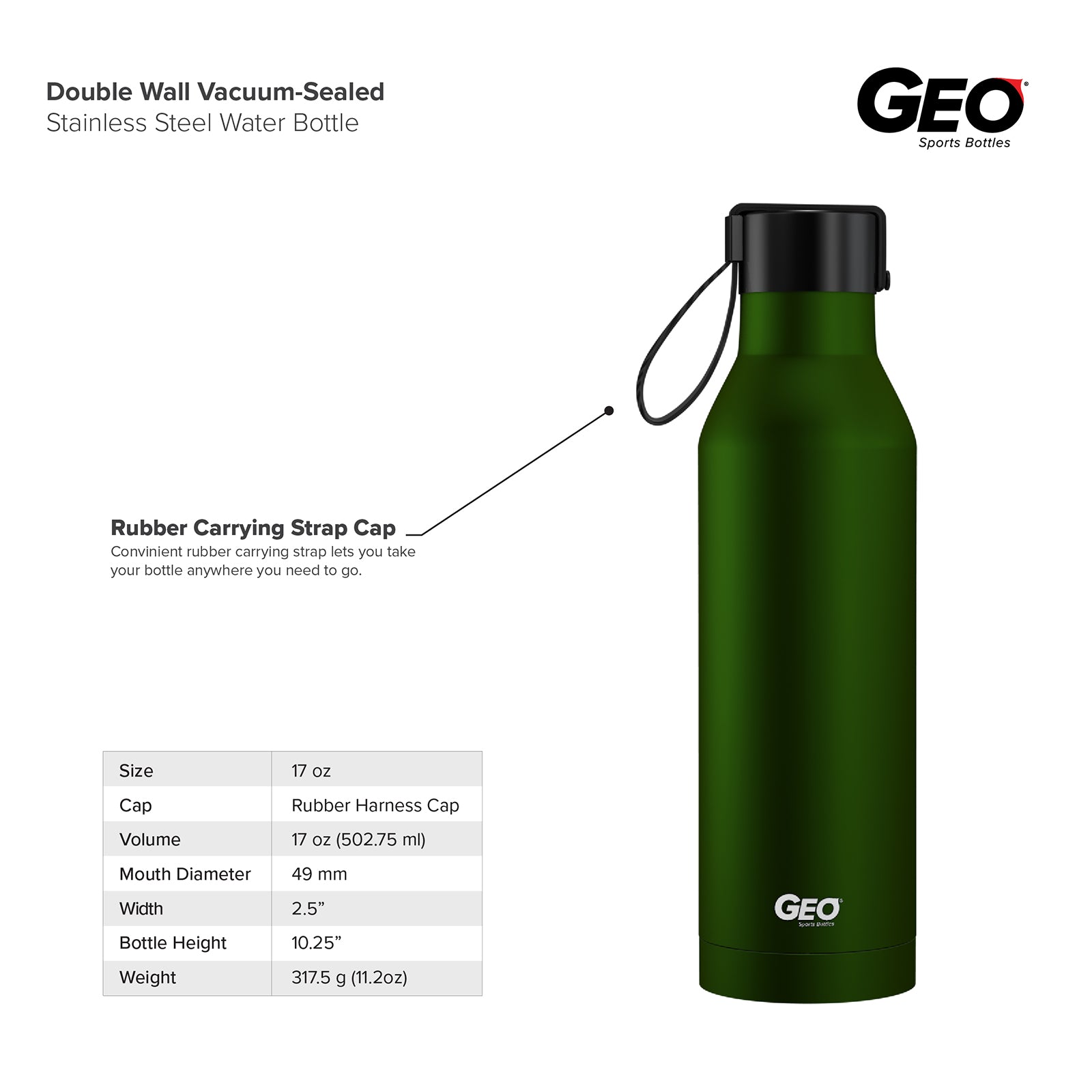 GEO 17 oz. Sports Bottle w/ Cap – Multiple Colors