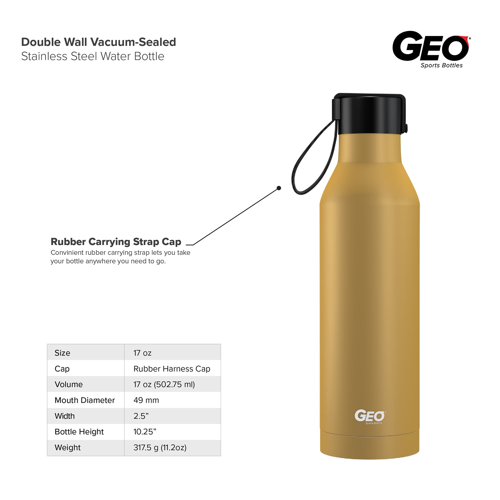 GEO 17 oz. Sports Bottle w/ Cap – Multiple Colors