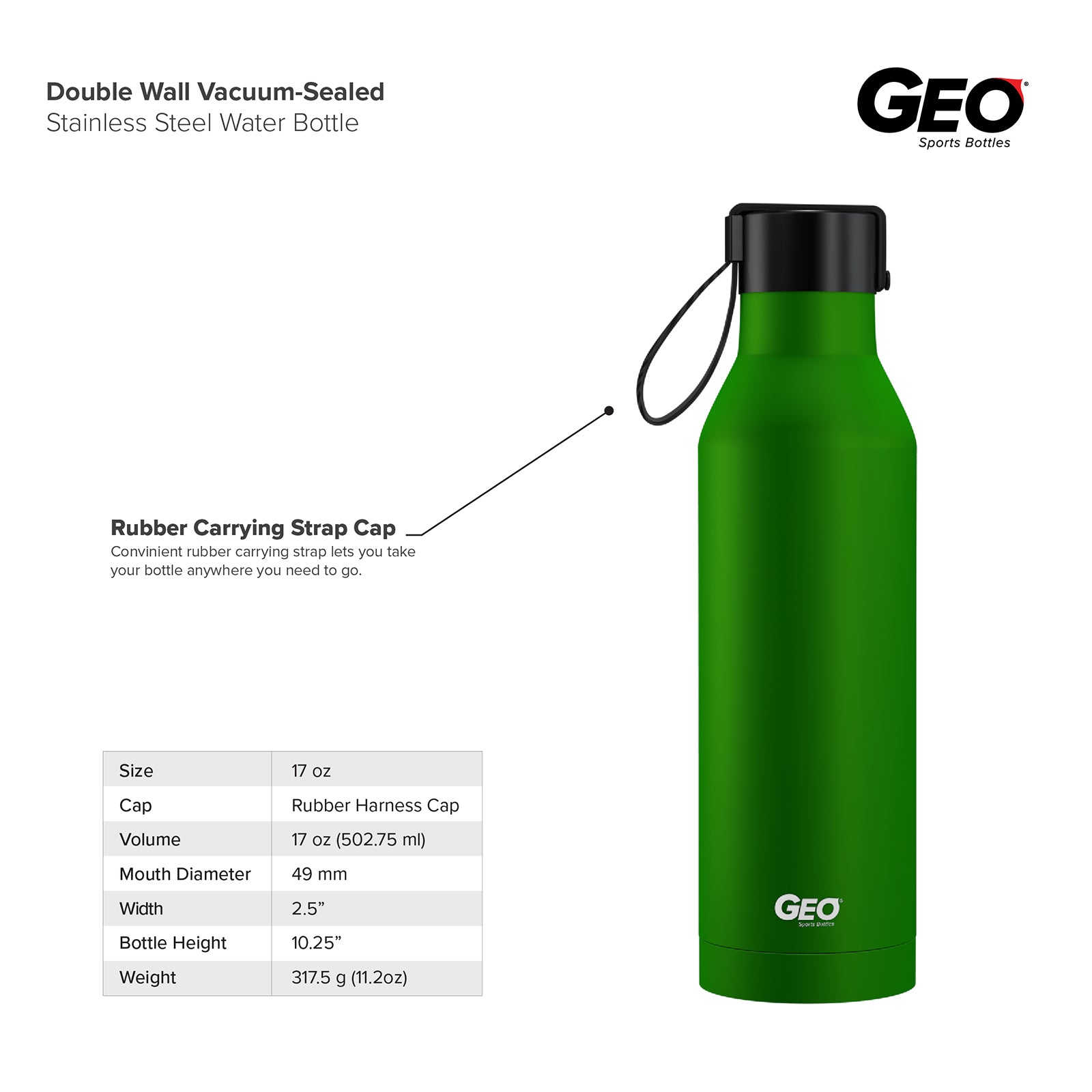 GEO 17 oz. Sports Bottle w/ Cap – Multiple Colors
