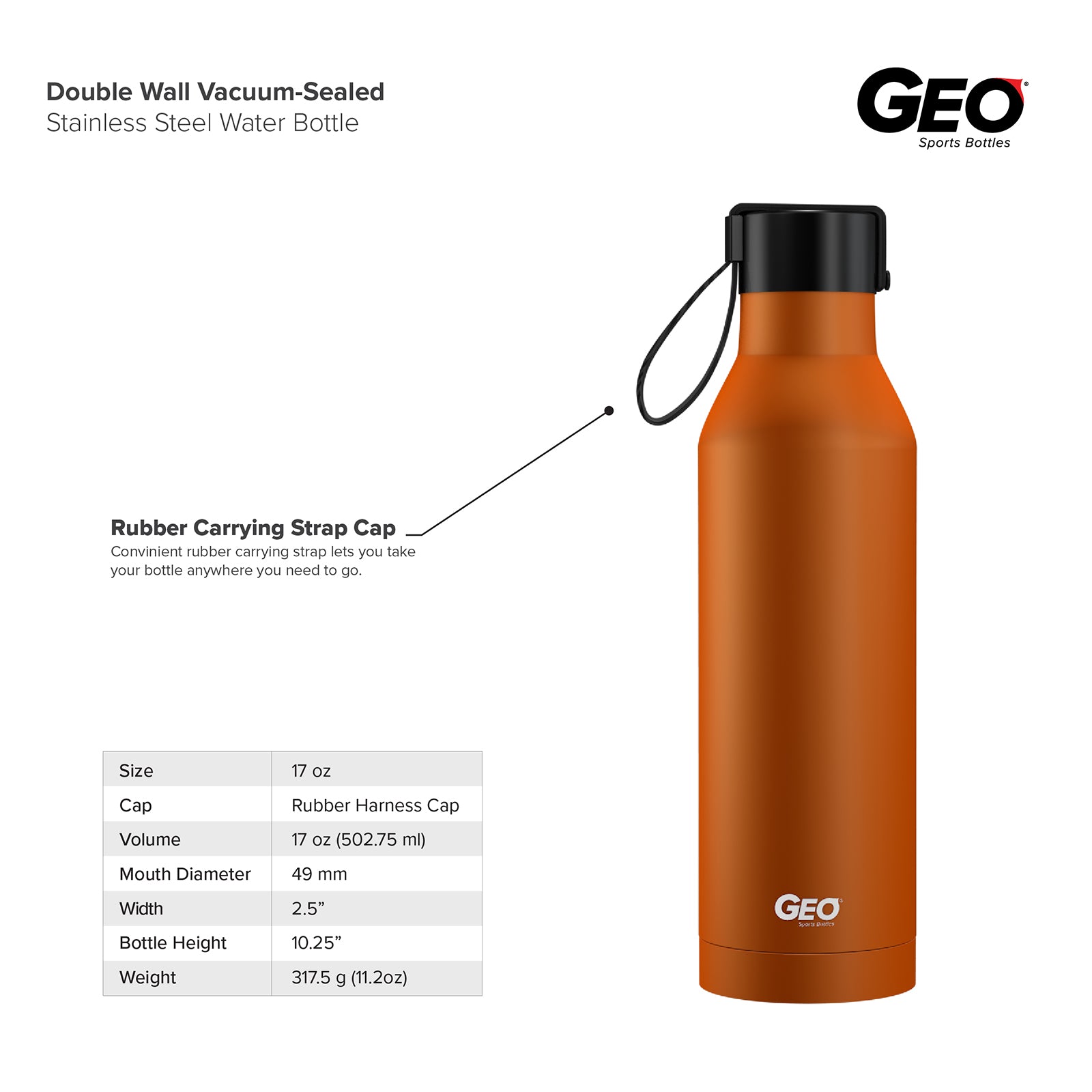 GEO 17 oz. Sports Bottle w/ Cap – Multiple Colors