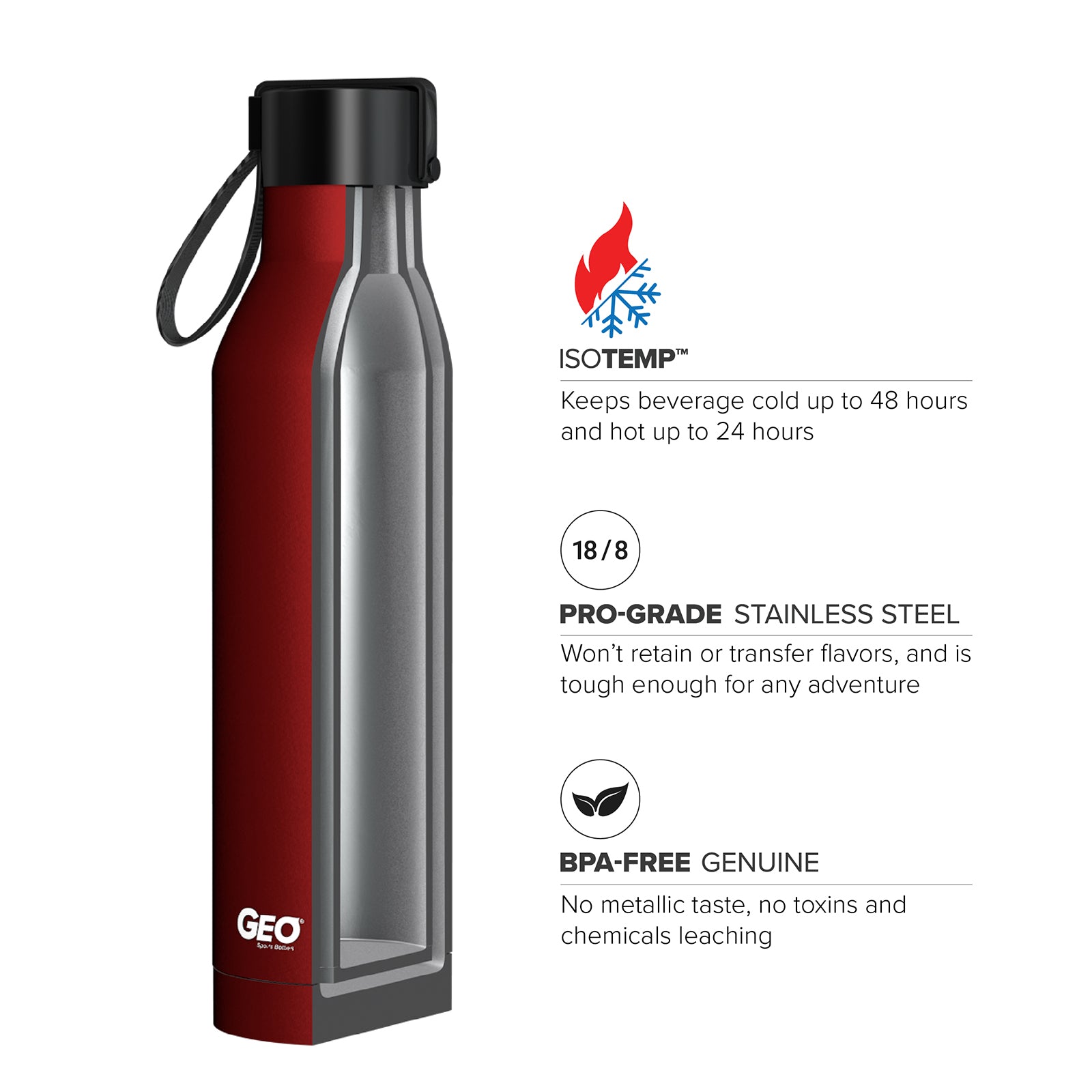GEO 17 oz. Sports Bottle w/ Cap – Multiple Colors