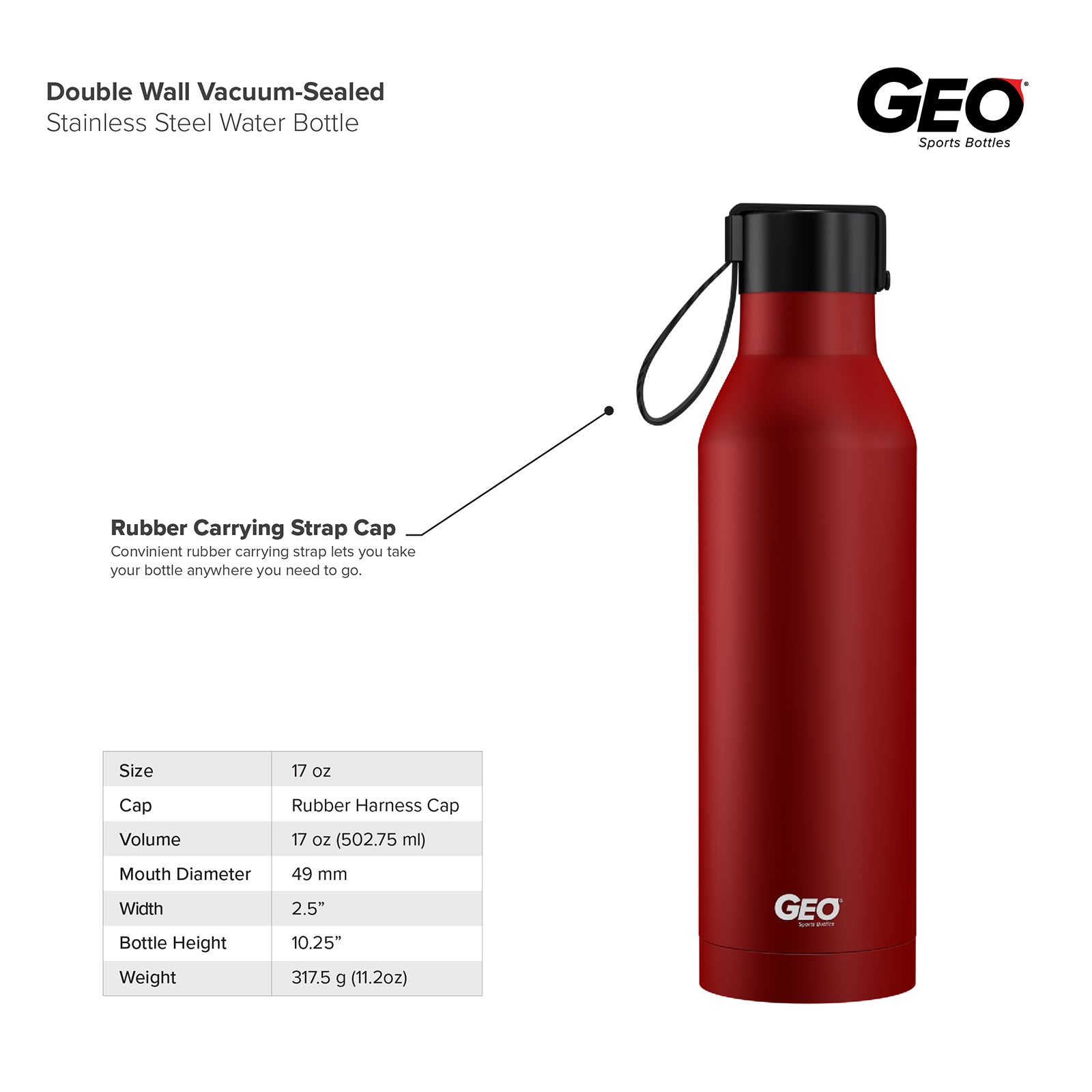 GEO 17 oz. Sports Bottle w/ Cap – Multiple Colors