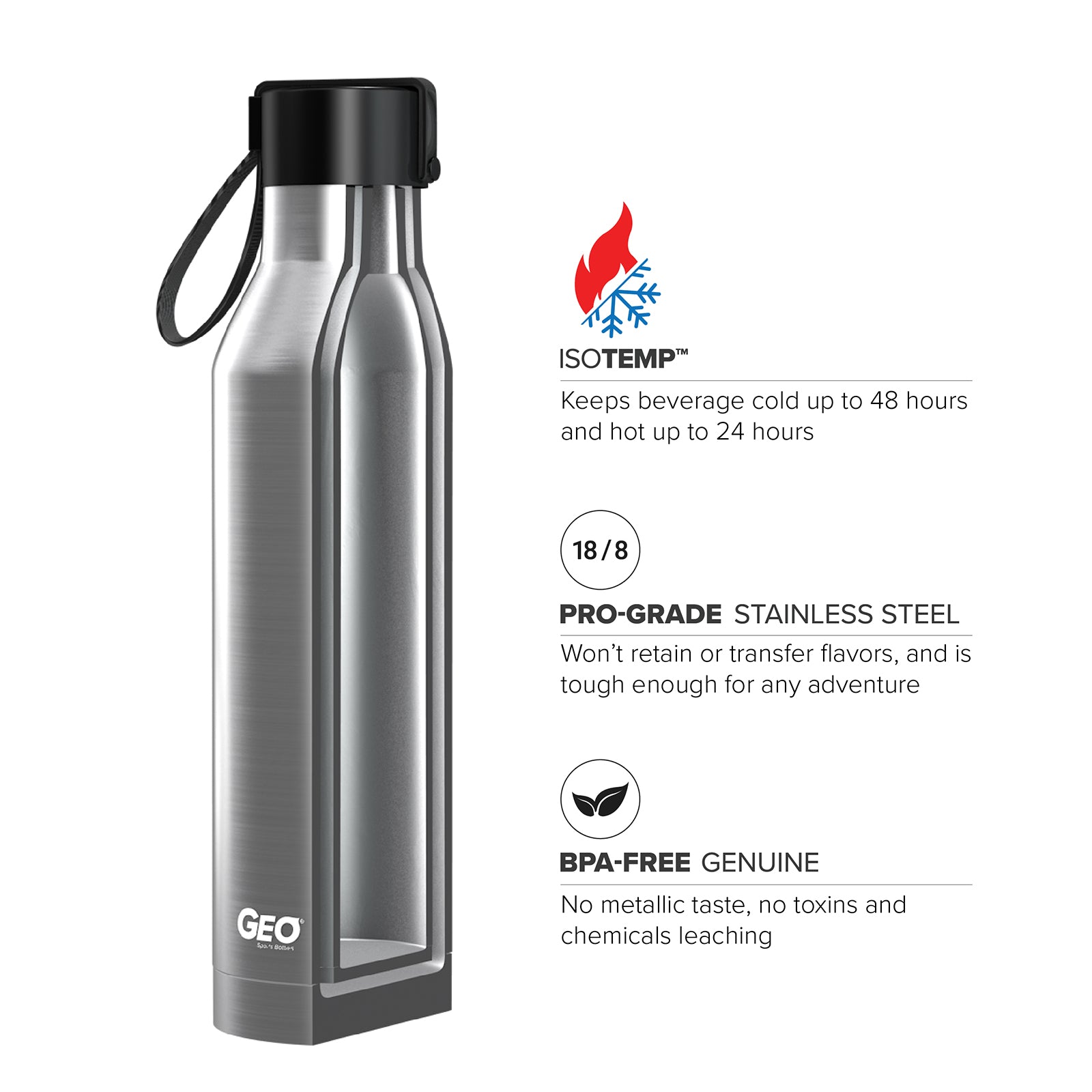 GEO 17 oz. Sports Bottle w/ Cap – Multiple Colors