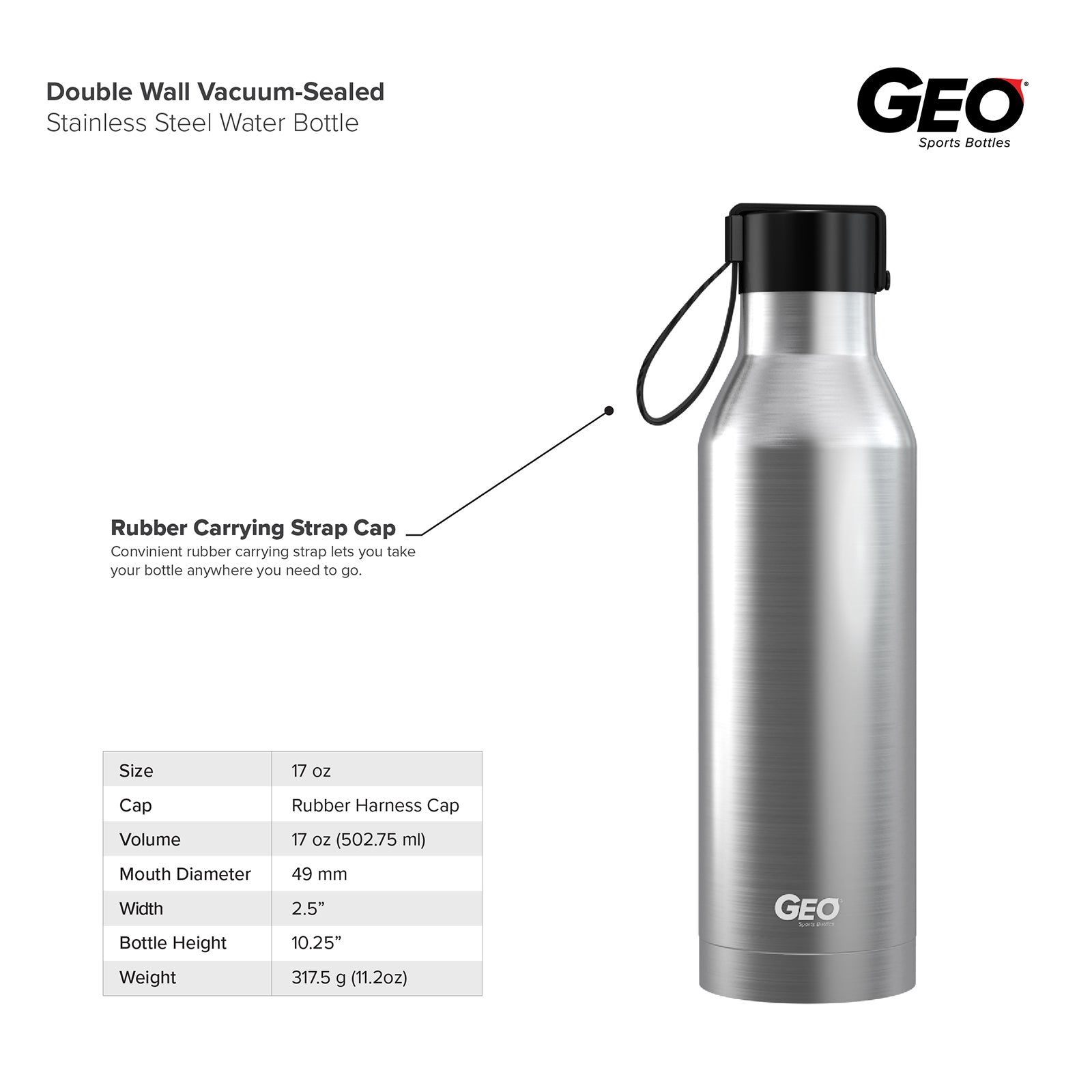 GEO 17 oz. Sports Bottle w/ Cap – Multiple Colors