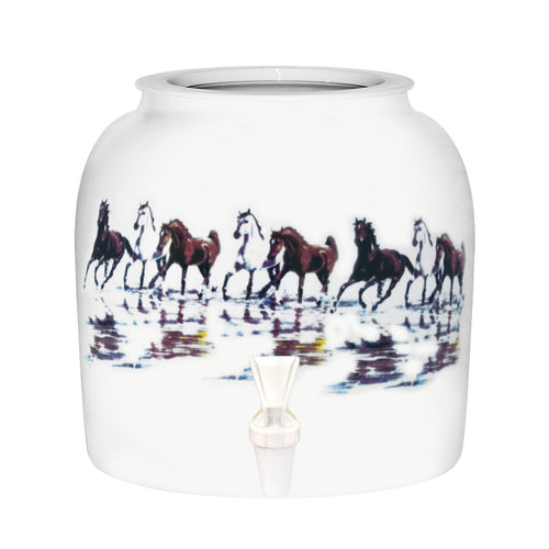 GEO Porcelain Ceramic Crock Water Dispenser - Horses