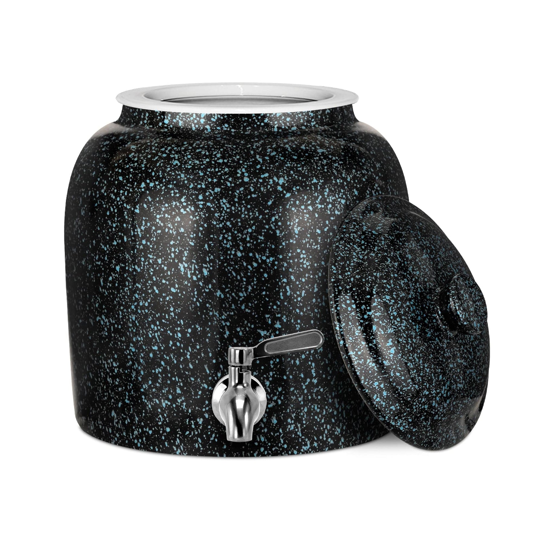 GEO Porcelain Ceramic Crock Water Dispenser – Black w/ Blue Speckles