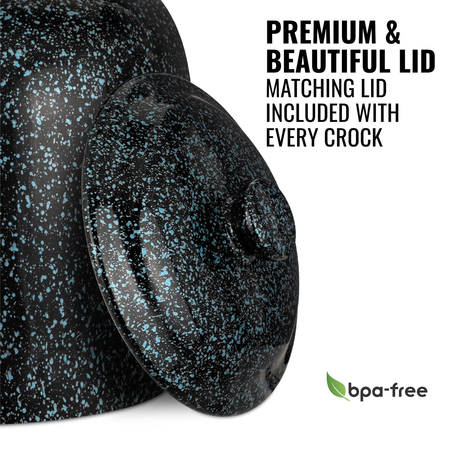GEO Porcelain Ceramic Crock Water Dispenser – Black w/ Blue Speckles